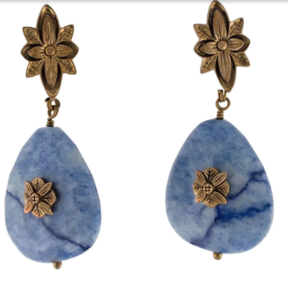 Stephen Dweck Artisan Earrings Sterling Silver 925 Quartzite Denim Blue Gemstone